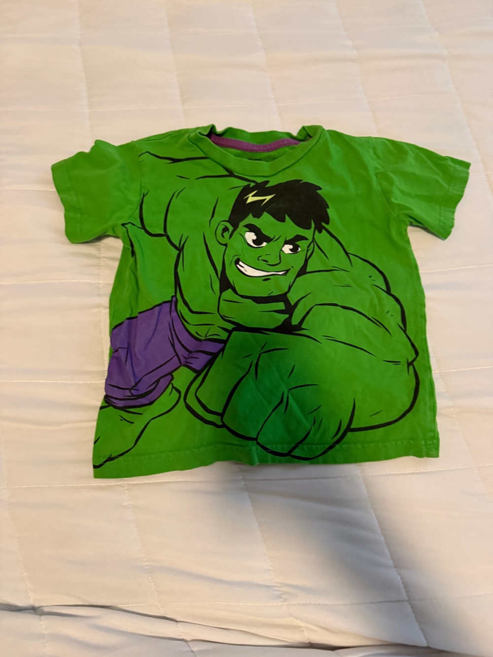 Marvel Boys Green Hulk Graphic Tee with Purple Shorts Detail - Marvel